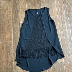 Elegant Black Sleeveless Top with Fringe Detail
